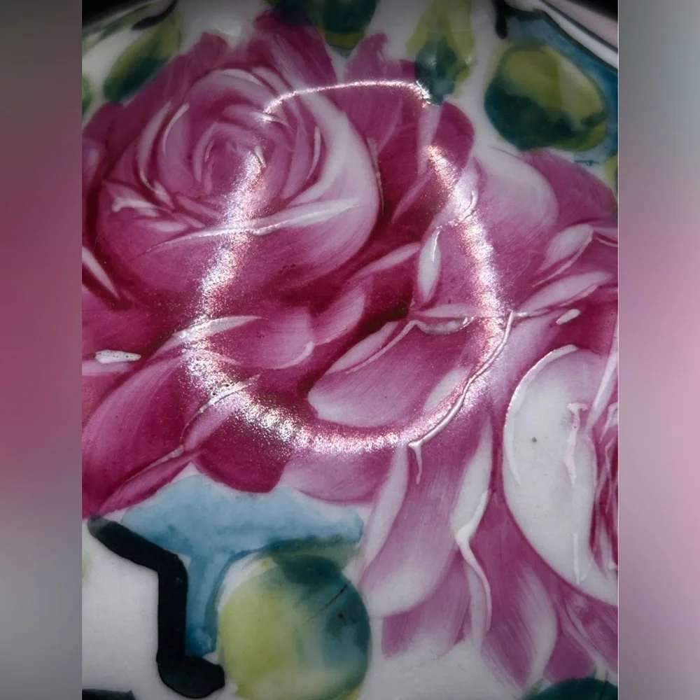 Vintage Trademarked Hand Painted Floral Ceramic Three Handled Vase, Cottagecore - Picture 7 of 9